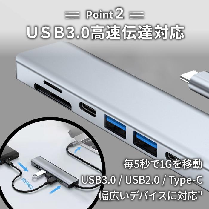 USBハブ 3.0 sdカードリーダー USB3.0 ハブ Type-C 車 7in1 7ポート 薄型 HDMI 4K micro SD 高速 Macbook Windows ノートPC | ブランド登録なし | 03