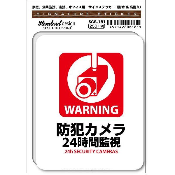 SGS181 サインステッカー WARNING 防犯カメラ 24時間監視 ステッカー