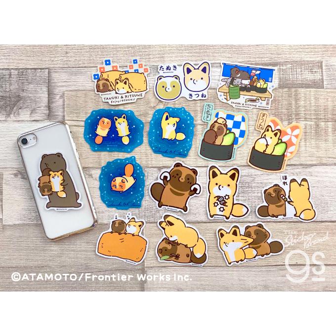 3種セット タヌキとキツネ クリアステッカー SNS 漫画 コミック 可愛い
