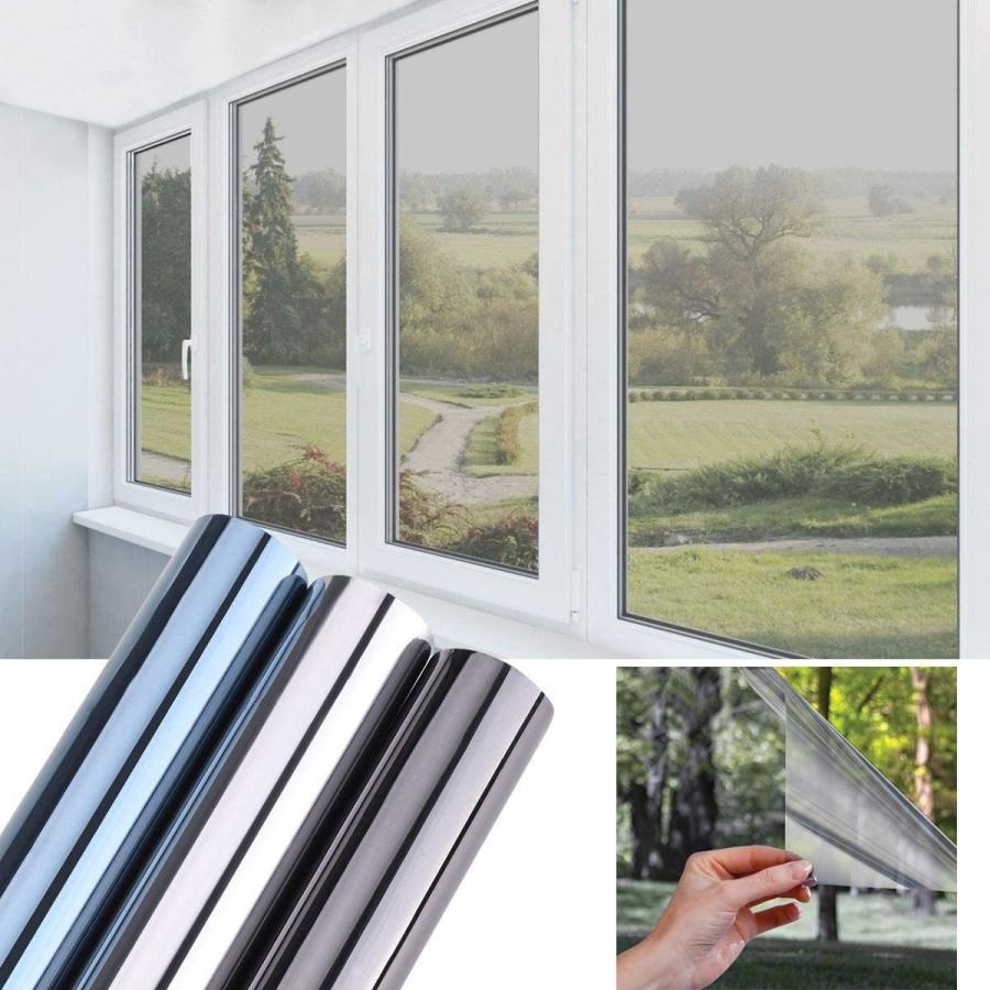 Yajing一方向ミラーウィンドウフィルム自己粘着性ブラックアウト反射ウィンドウ色合いプライバシー制御ソーラーガラスビニールステッカー