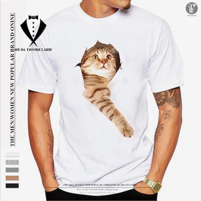 値引き Tシャツ イラスト メンズ 3d 猫 茶トラ 可愛い 半袖 男女兼用 薄手 ねこ 白 レディース 面白 おもしろ トリックアート Aynaelda Com