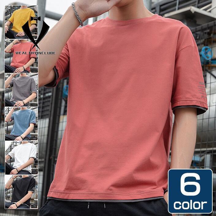 Tシャツ メンズ レイヤード風 重ね着風 半袖tシャツ トップス クルーネック ルームウェア 5fxmen Qq6 ウェルシーインクルード 通販 Yahoo ショッピング
