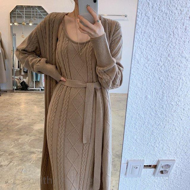 海外並行輸入正規品 ワンピース キャミソール カーディガン 50代 40代 30代 代 ファッション レディース セットアップ 女性 ロングカーディガン ロング丈 ニット 秋 冬 長袖 カラー ホワイト Oroagri Eu