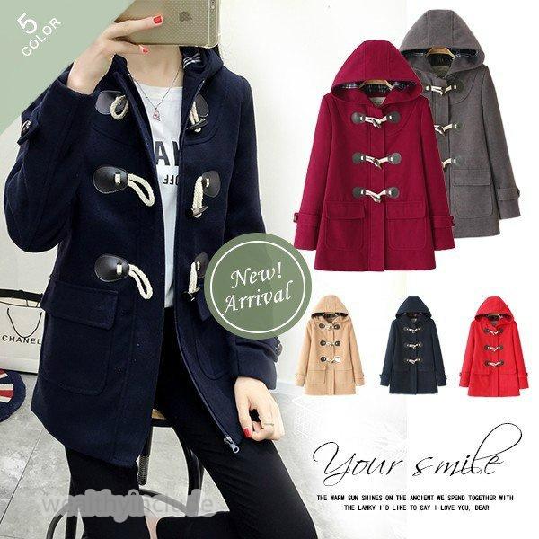 ー品販売 ダッフルコート レディース トレンチコート カジュアル 可愛い フード付き 通学コート ミドル丈 レディースー ダッフルコート カラー ワインレッド Www Villanideluca Com