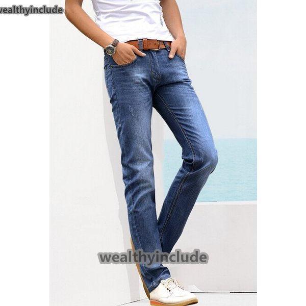 16春夏新品 メンズジーンズ デニムパンツ 張りあり ストレッチ Jeans ダメージ加工 ウォッシュブルー デニムボトムス ロング 国内配送