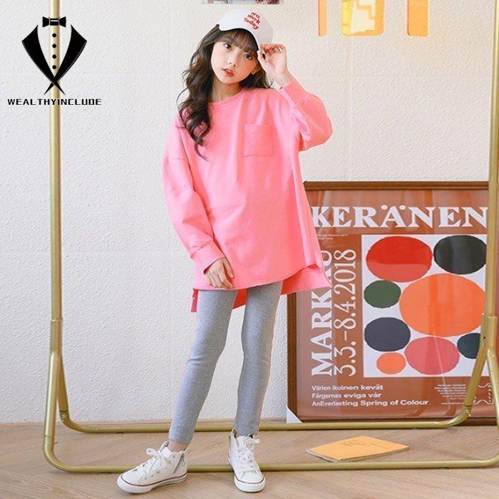 即納 最大半額 ウエア 韓国子供服 セットアップ 可愛い 女の子 キッズ 上下セット 長袖 韓国子供服 セットアップ 可愛い 女の子 キッズ 上下セット 長袖トップス レギンス 丸首 無地 ゆったり ピンク大 1cm 130cm 140cm 150cm 160cm 165cm Www