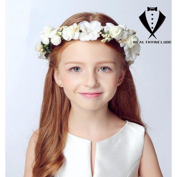 子供花輪 腕輪 2点セット ドレス花冠 ヘアバンド ヘッドドレス フラワーガール ヘアアクセサリー ドレス髪飾り 結婚式 ピアノ発表会 パーディー 感謝価格