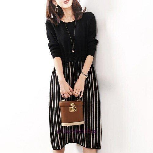 ドッキングワンピース 20代 30代 40代 50代 通勤 オフィス ひざ丈 ワンピース レディース ファッション きれいめ 上品 女性 秋 冬 春 ドッキング 4色 