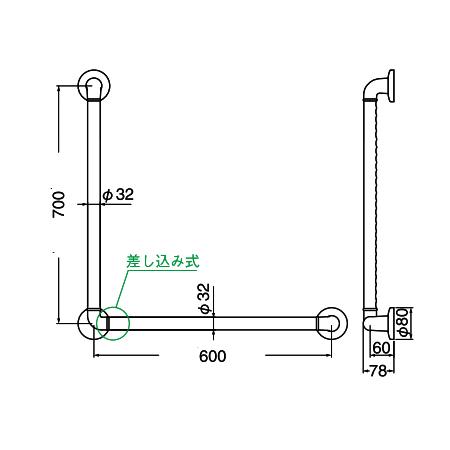 室内 補助 手摺り どこでも 手すり L型 滑り止め 仕様 70×60cm トイレ 