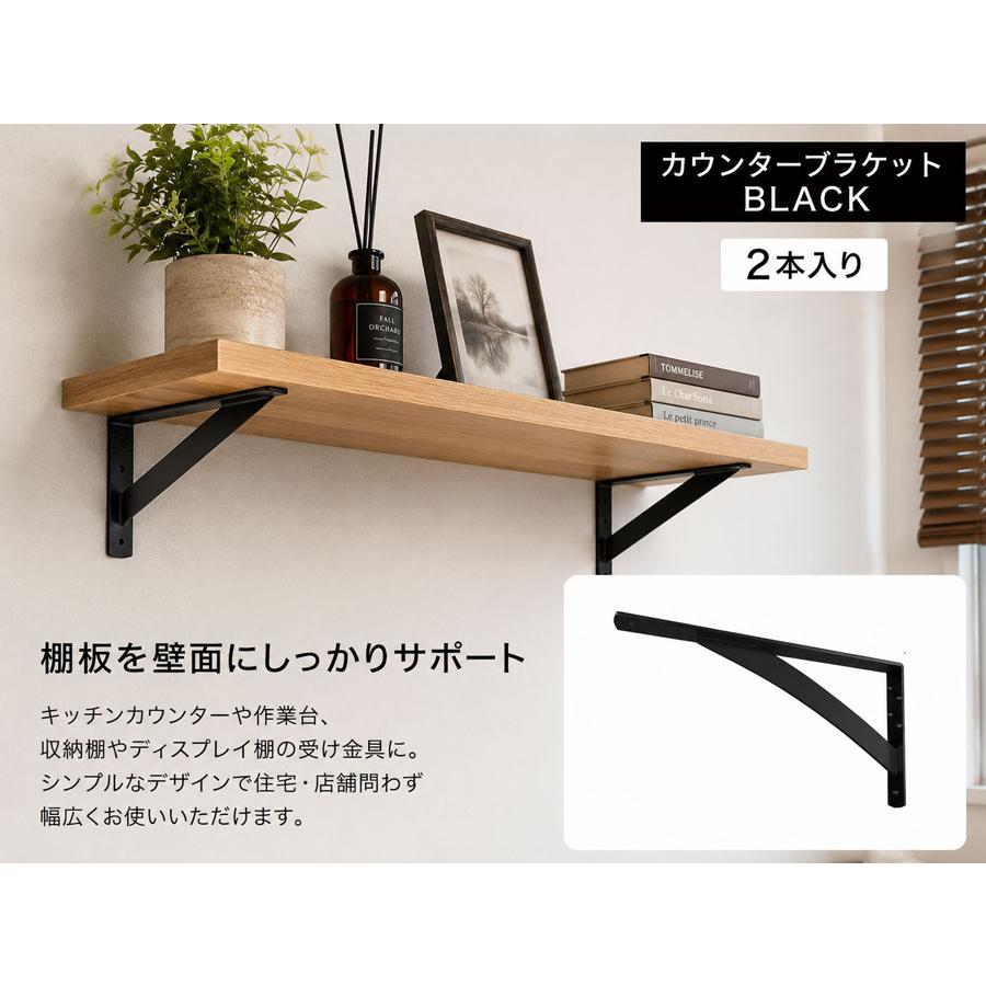 棚受け金具 カウンターブラケット 黒 LY-832B 2本入り 125×250mm L型