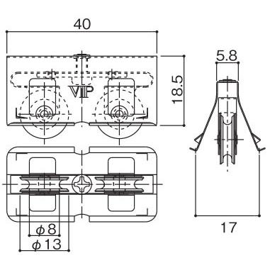 サッシ(アミ戸)用はめ込み戸車(取替用コマ) 6型D(ジュラコン車)丸