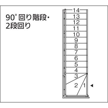 住宅用木製階段手すりセット 90°2段回り階段用滑り止め手すり
