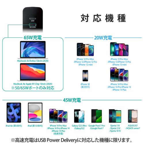 エレコム ELECOM ノートパソコン 充電器 PD 65W タイプC ×2 MacBook