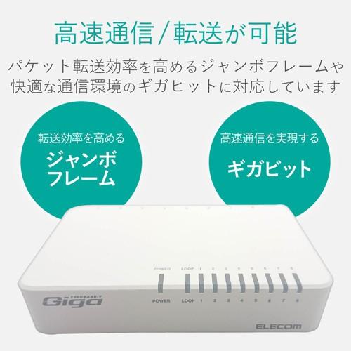 エレコム スイッチングハブ 1000BASE-T対応 8ポート プラスチック筐体 電源外付け 小型 EU RoHS指令準拠（10物質） ホワイト EHC-G08PA2-JW｜webby｜02