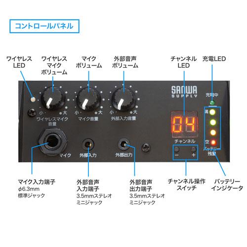 サンワサプライ ワイヤレスマイク付き拡声器スピーカー バッテリー内蔵・ワイヤレスマイク1本対応 ブラック MM-SPAMP17の画像