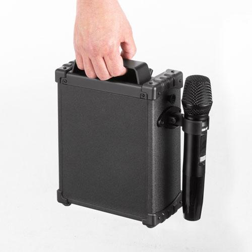 サンワサプライ ワイヤレスマイク付き拡声器スピーカー バッテリー内蔵・ワイヤレスマイク1本対応 ブラック MM-SPAMP17の画像