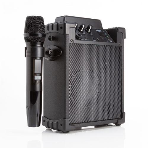 サンワサプライ ワイヤレスマイク付き拡声器スピーカー バッテリー内蔵・ワイヤレスマイク1本対応 ブラック MM-SPAMP17の画像