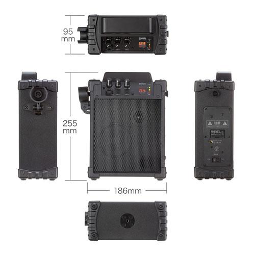サンワサプライ ワイヤレスマイク付き拡声器スピーカー バッテリー内蔵・ワイヤレスマイク1本対応 ブラック MM-SPAMP17の画像