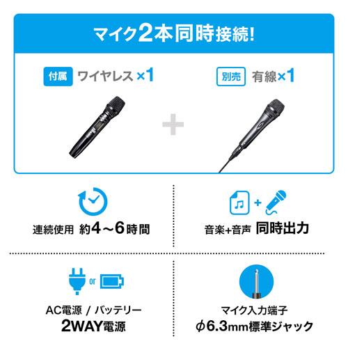 サンワサプライ ワイヤレスマイク付き拡声器スピーカー バッテリー内蔵・ワイヤレスマイク1本対応 ブラック MM-SPAMP17の画像