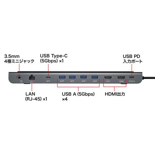 サンワサプライ USB Type-Cドッキングステーション 4K対応・HDMI×2画面