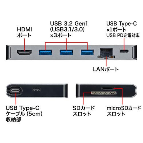 サンワサプライ USB Type-C ドッキングハブ USB-3TCH14S2 【公式通販】