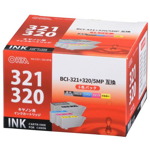 オーム電機 キヤノン BCI-321+320/5MP対応 互換インクカートリッジ 5色