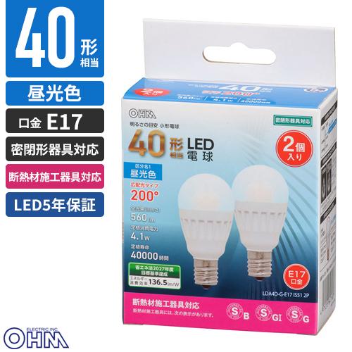 オーム電機 LED電球 小型電球 ミニクリプトン形 E17 40形相当 昼光色 2 