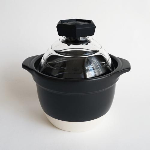 HARIO ハリオ フタがガラスのご飯釜1~2合 GNR-150-B-W 萬古焼