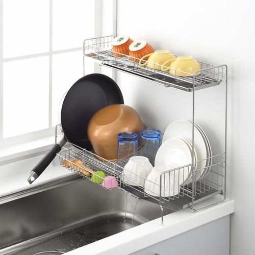 ヨシカワ シンクサイド幅の広がる2段水切り 日本製 水切りラック 2段