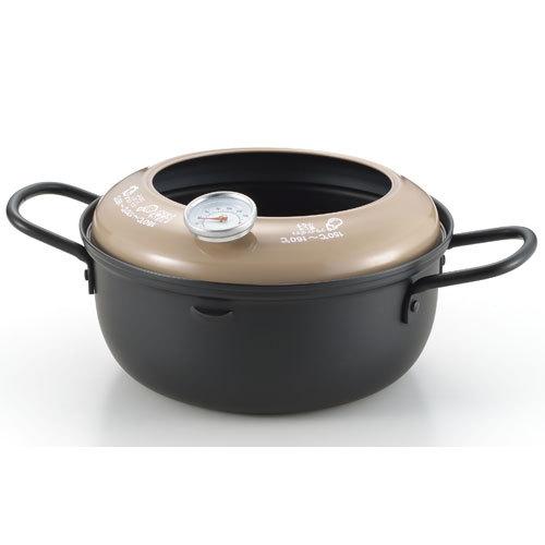 ヨシカワ グレージュ 温度計付天ぷら鍋 18cm 日本製 IH対応 1580ml