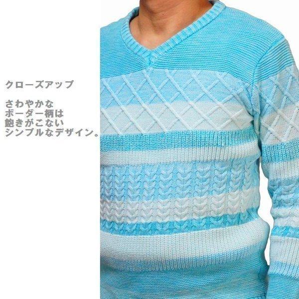 セーター メンズ 綿ニット Vネック コットン ボーダー 編地変化 BITTER ビター系 サーフ系 REALMASTERS | ブランド登録なし | 04