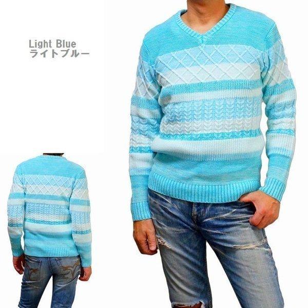 セーター メンズ 綿ニット Vネック コットン ボーダー 編地変化 BITTER ビター系 サーフ系 REALMASTERS | ブランド登録なし | 07