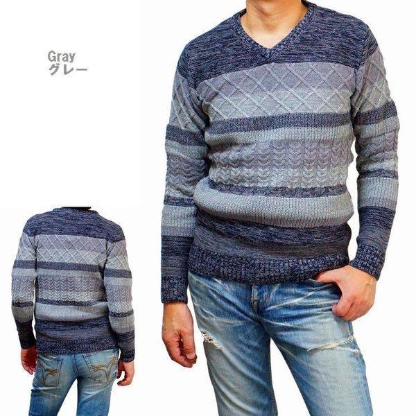 セーター メンズ 綿ニット Vネック コットン ボーダー 編地変化 BITTER ビター系 サーフ系 REALMASTERS | ブランド登録なし | 09
