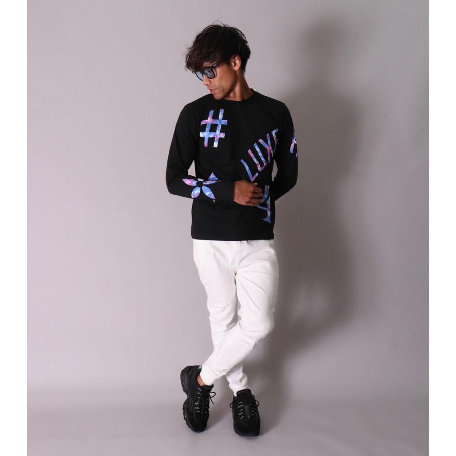 Ｔシャツ ロンＴメンズ 長袖 ゴルフ 男女兼用 天竺  モノグラム パイルワッペン タイダイ ロゴ 刺繍 スポーツ ラグジュ LUXE/R 白 黒 秋服 | LUXE/R | 01