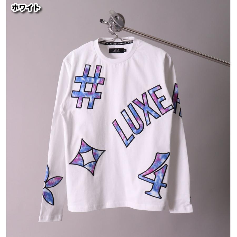 Ｔシャツ ロンＴメンズ 長袖 ゴルフ 男女兼用 天竺  モノグラム パイルワッペン タイダイ ロゴ 刺繍 スポーツ ラグジュ LUXE/R 白 黒 秋服 | LUXE/R | 04