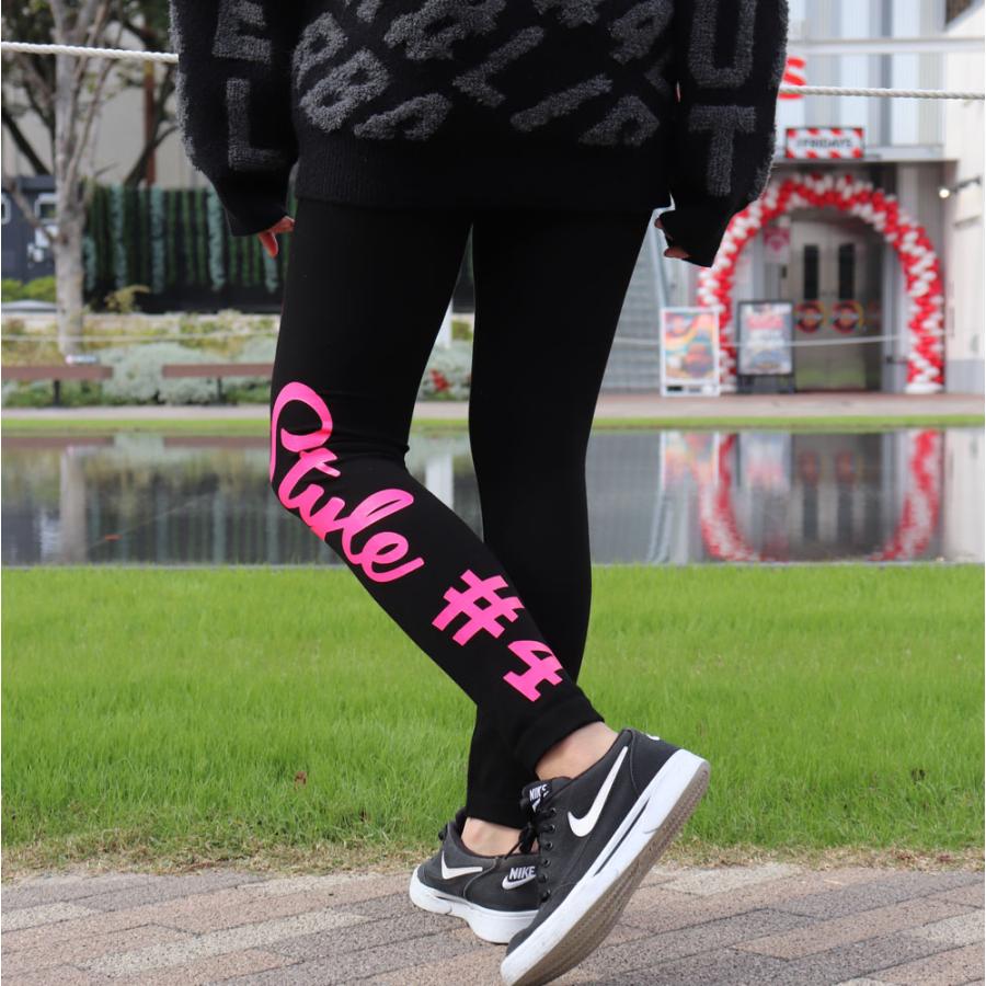 レギンス レディース  パンツ ストレッチ ジョガーパンツ ロゴ 蛍光プリント 筆記体 黒 スキニー スリム  インナーでも ジム ヨガ ボトム オールシーズン | LUXE/R | 03