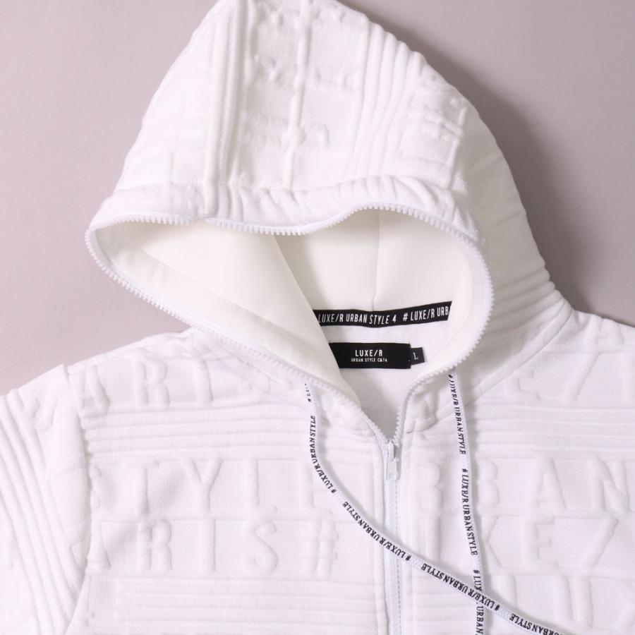 パーカー ジップアップ 半袖 メンズ レディース 男女兼用 ジャージ素材 立体ロゴ ふくれジャガード ストレッチ LUXE/R ラグジュ セットアップ可能 大きいサイズ | LUXE/R | 02