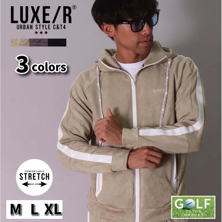パーカー メンズ レディース 男女兼用 ユニセックス フェイク スウェード ジップアップ 防水ファスナー ラグジュゴルフ M L XL 袖ライン ゴルフ 大きいサイズ | LUXE/R