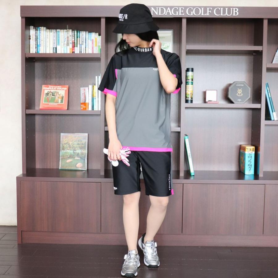 ゴルフウェア Tシャツ モックネック メンズ レディース 半袖 ラグジュゴルフ LUXE/R  GOLF ストレッチ  ジャージ  切り替え ロゴ プリント 大きいサイズ 2024 夏 | LUXE/R | 01