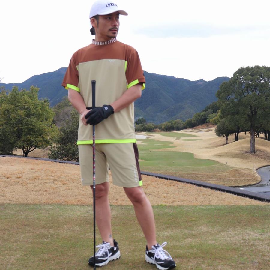ゴルフウェア Tシャツ モックネック メンズ レディース 半袖 ラグジュゴルフ LUXE/R  GOLF ストレッチ  ジャージ  切り替え ロゴ プリント 大きいサイズ 2024 夏 | LUXE/R | 02