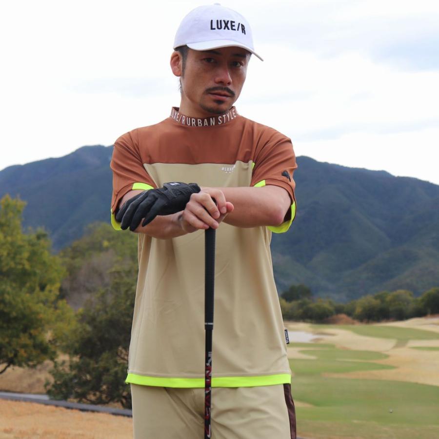 ゴルフウェア Tシャツ モックネック メンズ レディース 半袖 ラグジュゴルフ LUXE/R  GOLF ストレッチ  ジャージ  切り替え ロゴ プリント 大きいサイズ 2024 夏 | LUXE/R | 04