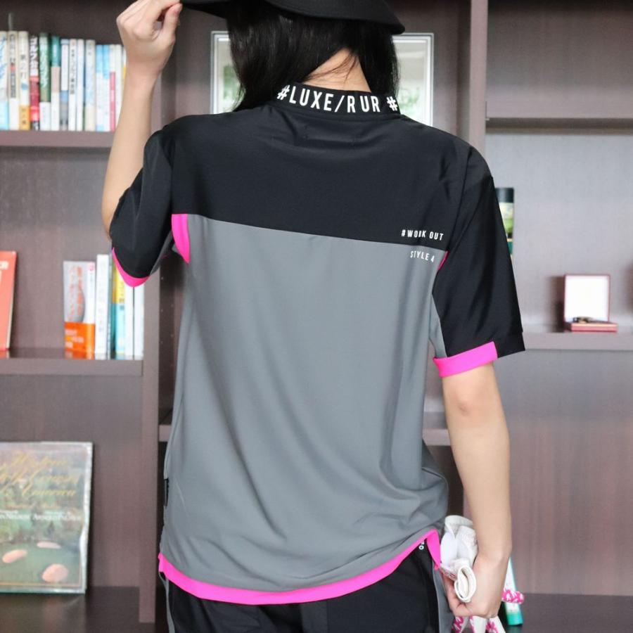ゴルフウェア Tシャツ モックネック メンズ レディース 半袖 ラグジュゴルフ LUXE/R  GOLF ストレッチ  ジャージ  切り替え ロゴ プリント 大きいサイズ 2024 夏 | LUXE/R | 05