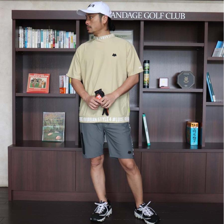 ゴルフウェア Tシャツ モックネック メンズ レディース 半袖 ラグジュゴルフ LUXE/R  GOLF ストレッチ スムース ジャージ  ロゴ プリント 大きいサイズ 再入荷 | LUXE/R | 01