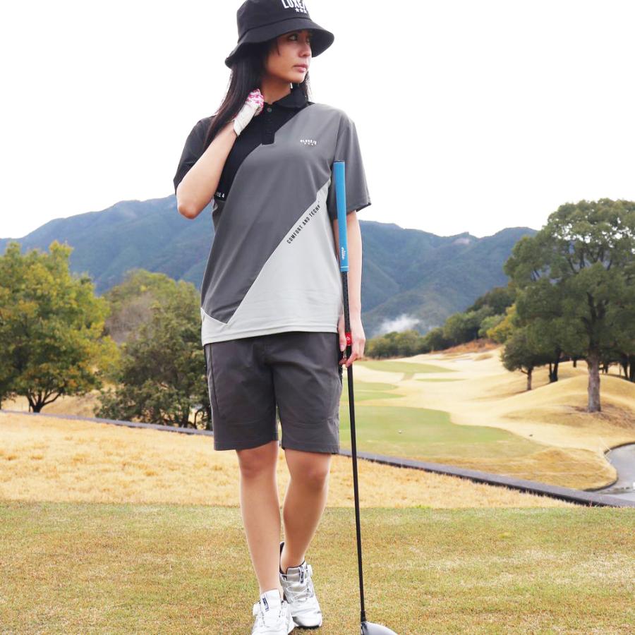 ゴルフウェア ポロシャツ メンズ レディース スムース ストレッチ 半袖 ラグジュゴルフ LUXE/R GOLF  ななめ切り替え 2024 夏 大きいサイズあり | LUXE/R | 01