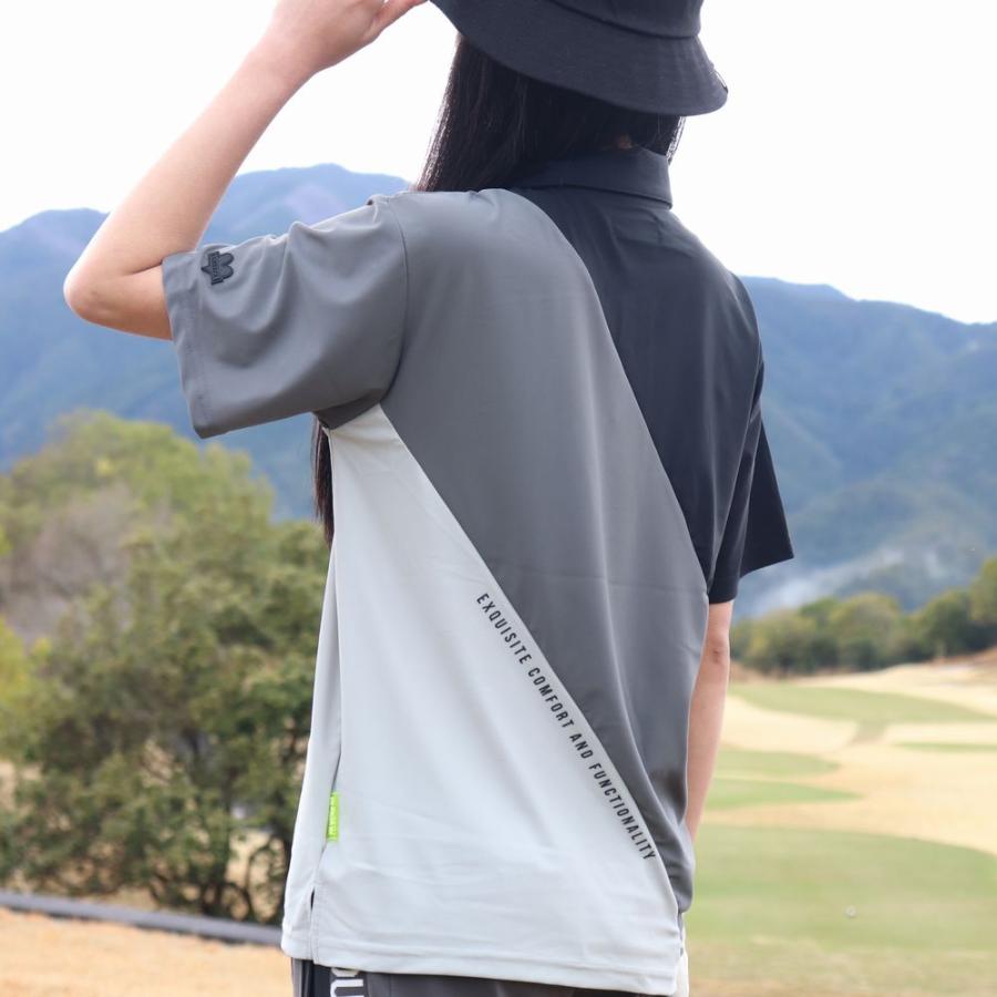 ゴルフウェア ポロシャツ メンズ レディース スムース ストレッチ 半袖 ラグジュゴルフ LUXE/R GOLF  ななめ切り替え 2024 夏 大きいサイズあり | LUXE/R | 03