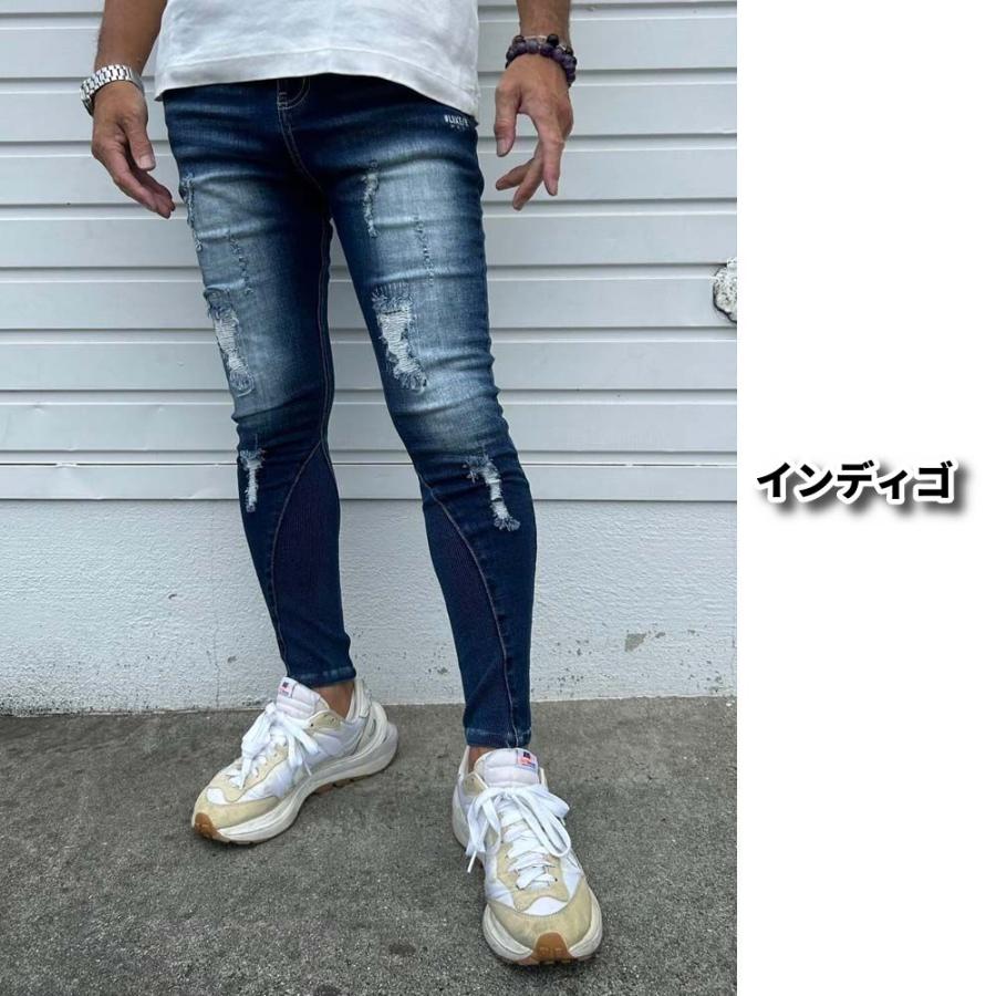 ストレッチデニム ジョガーパンツ メンズ レディース スキニー ジーンズ クラッシュ ダメージ ユーズド加工 LUXE/R ラグジュ 男女兼用 M L XL | LUXE/R | 02