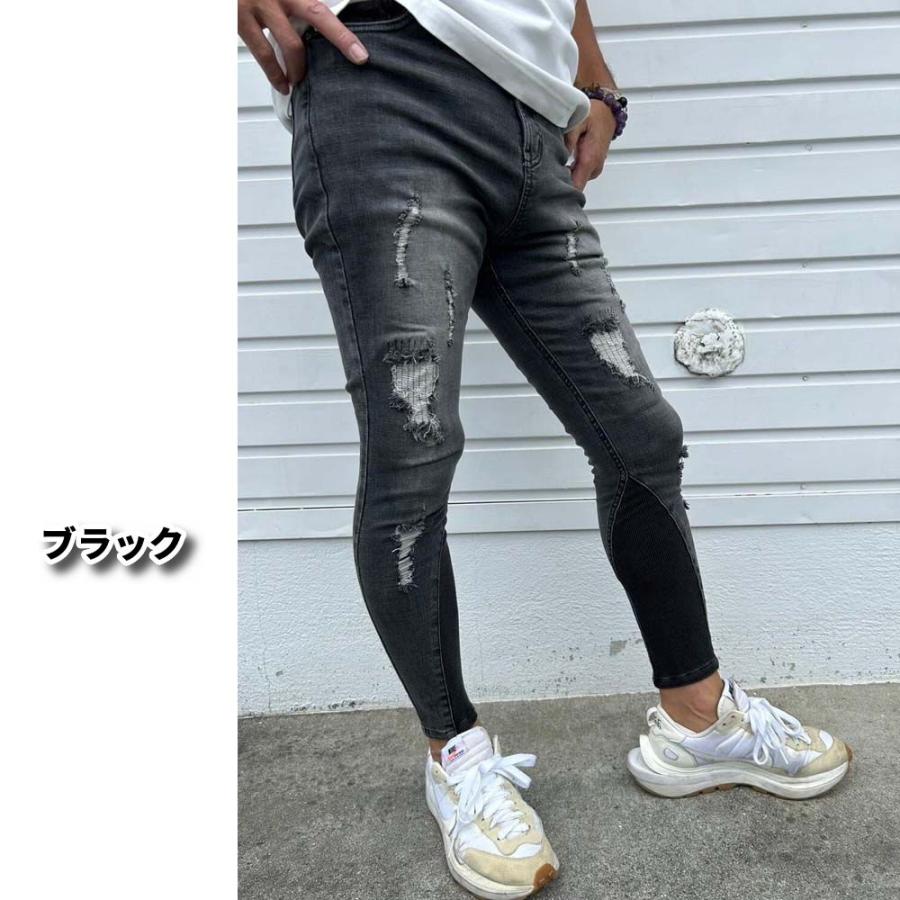 ストレッチデニム ジョガーパンツ メンズ レディース スキニー ジーンズ クラッシュ ダメージ ユーズド加工 LUXE/R ラグジュ 男女兼用 M L XL | LUXE/R | 08