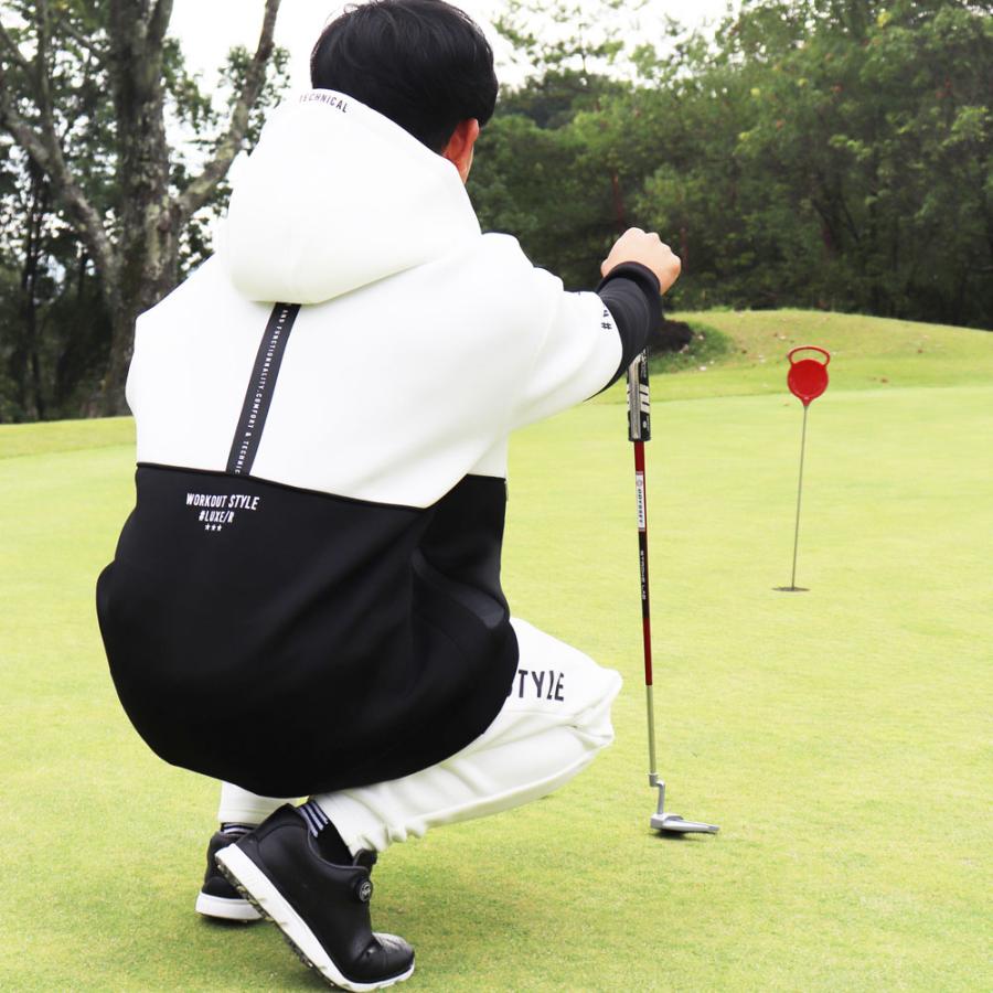 ストレッチ スポンジ ボンディング ジャージ 切り替え ZIPUPパーカー ゆったりサイズ ロゴ 防水ファスナー 防寒 ラグジュゴルフ M L XL ゴルフ LUXE/R GOLF | LUXE/R | 04