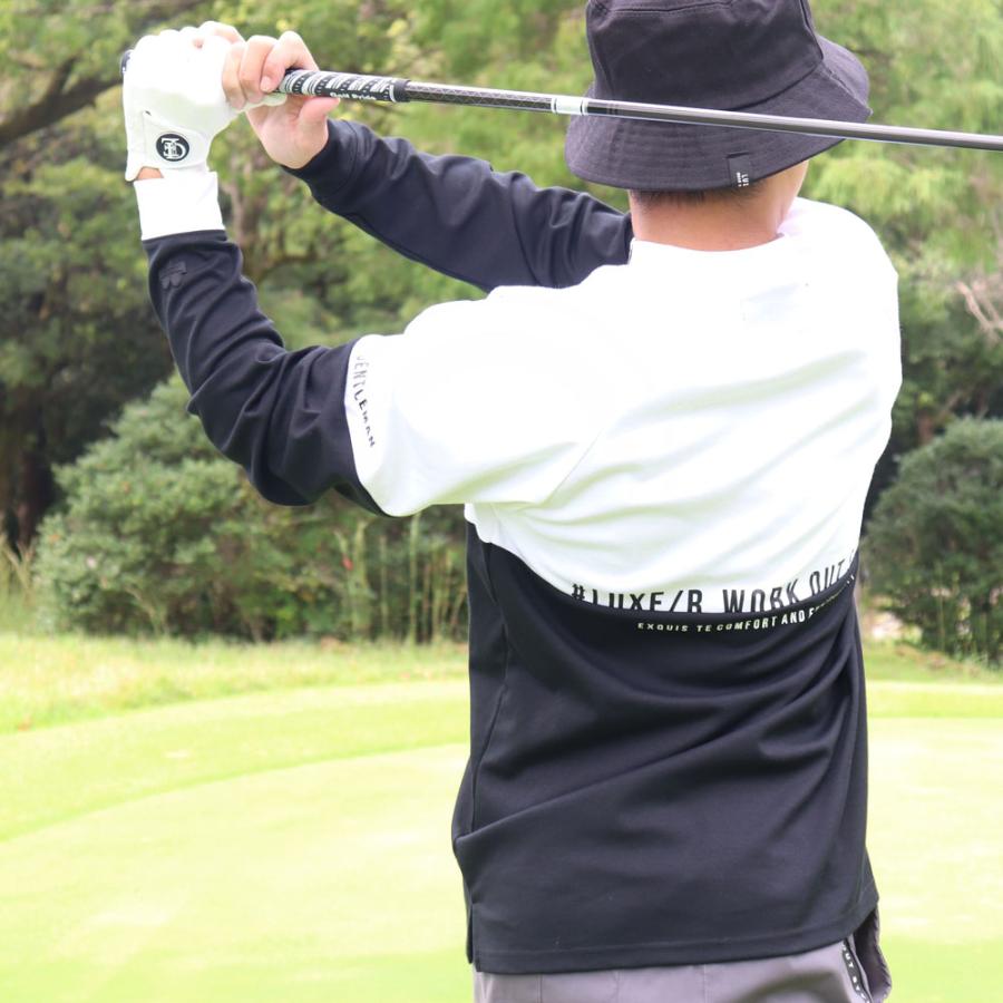 ゴルフウェア Tシャツ メンズ レディース 長袖 ラグジュ ゴルフ LUXE/R  GOLF バイカラー モックネック 24年秋冬 ストレッチ スムース 大きいサイズ | LUXE/R | 02
