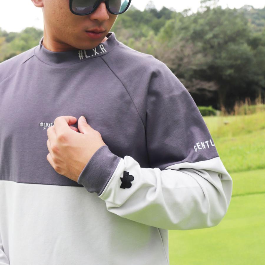 ゴルフウェア Tシャツ メンズ レディース 長袖 ラグジュ ゴルフ LUXE/R  GOLF バイカラー モックネック 24年秋冬 ストレッチ スムース 大きいサイズ | LUXE/R | 03